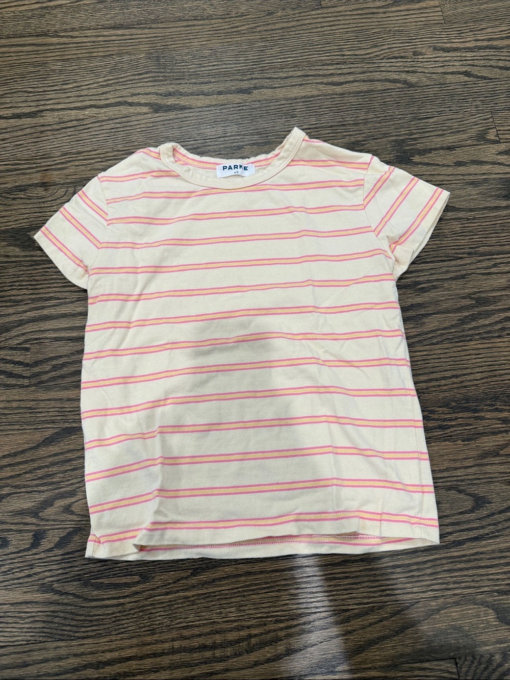 Parker Cream/yellow Tee with Pink Stripes - Short Sleeve women Top